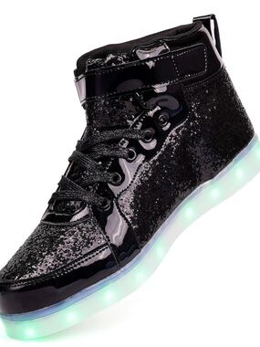 Women's Black Glitter High-Top LED Light Up Sneakers